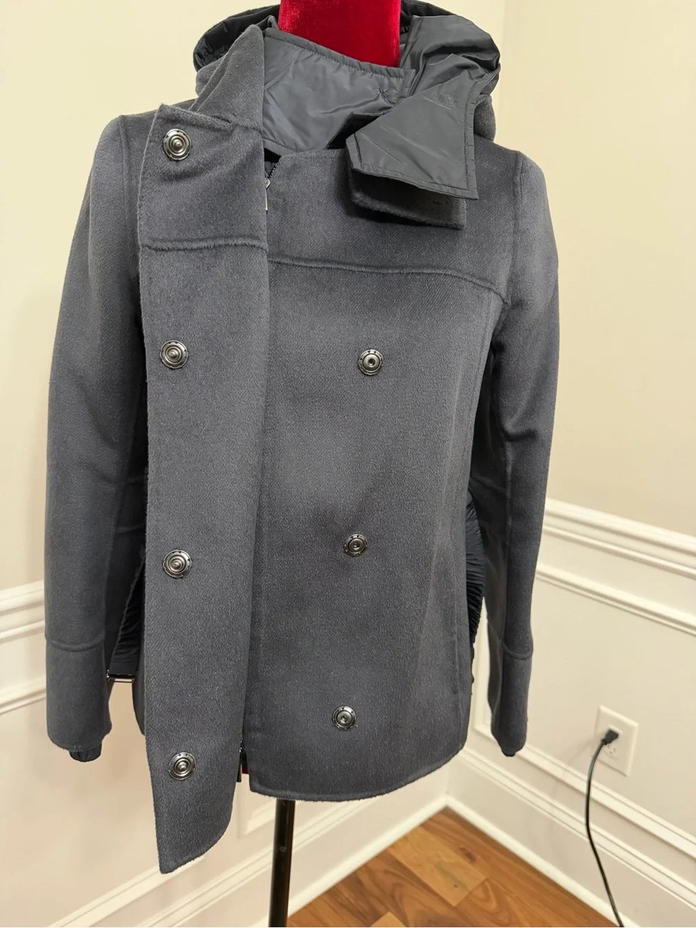 S Max Mara Gray Angora & Virgin Wool Hooded Coat - Hand Sewn - Size US 2